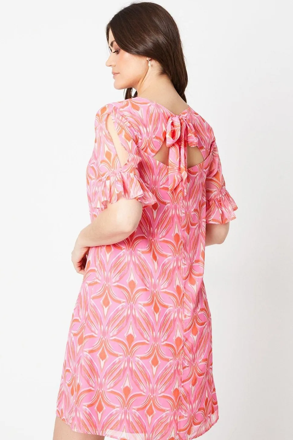 Petite Abstract Print Flutter Sleeve Tie Back Shift Dress