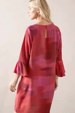 Petite Abstract Print Frill Sleeve Shift Dress