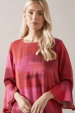 Petite Abstract Print Frill Sleeve Shift Dress