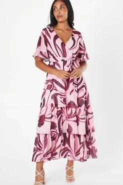 Petite Abstract Print Ruffle Midi Dress