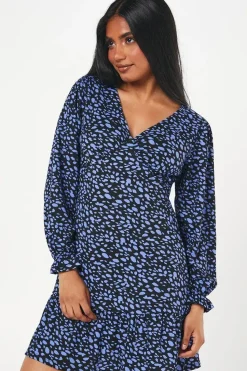 Petite Abstract Ruffle Hem Mini Dress
