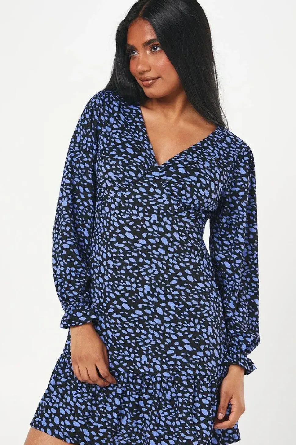 Petite Abstract Ruffle Hem Mini Dress