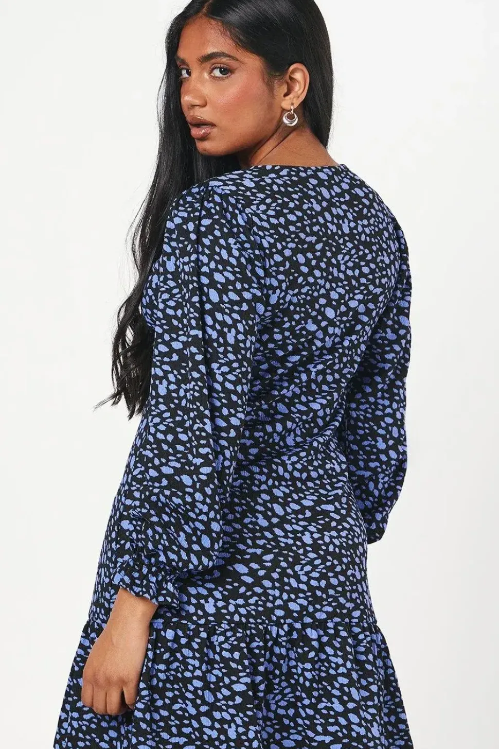 Petite Abstract Ruffle Hem Mini Dress