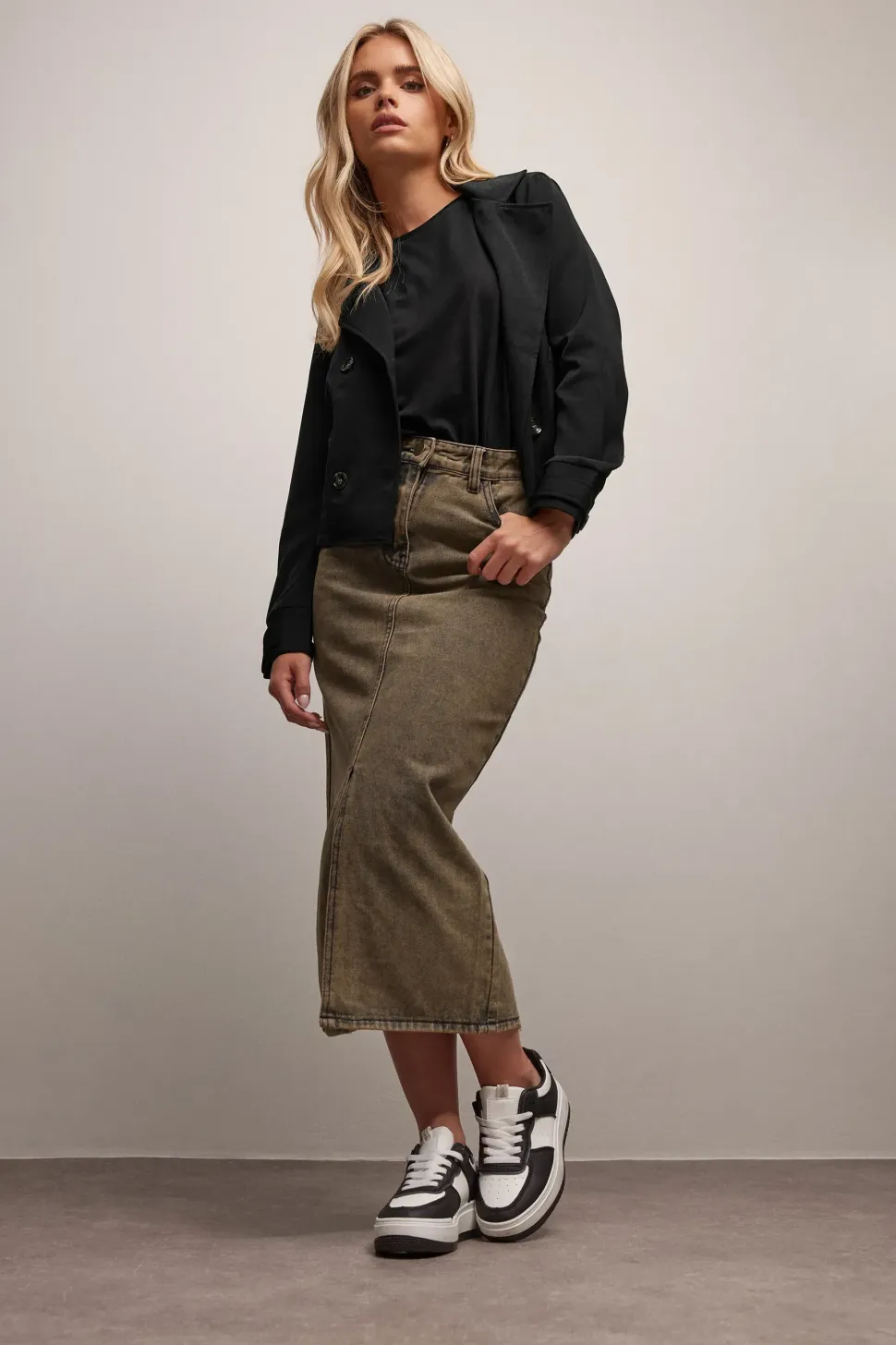 Petite Acid Wash Denim Skirt