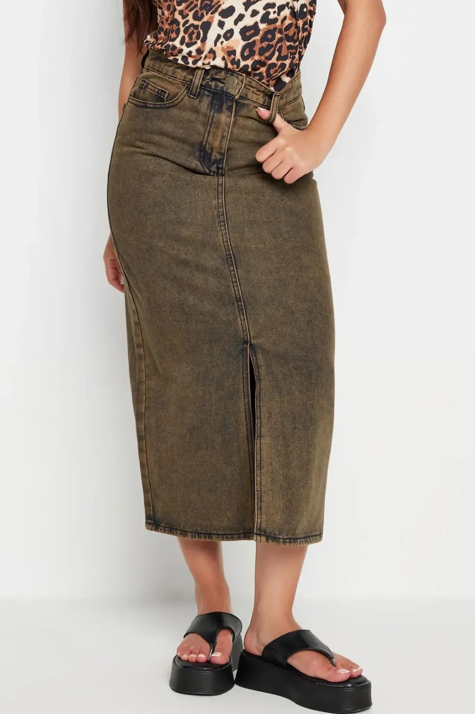 Petite Acid Wash Denim Skirt