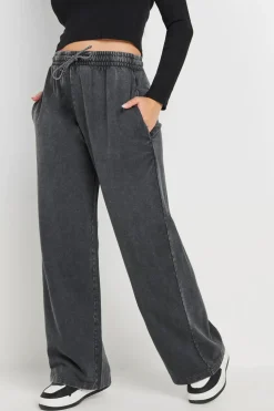 Petite Acid Wash Wide Leg Joggers