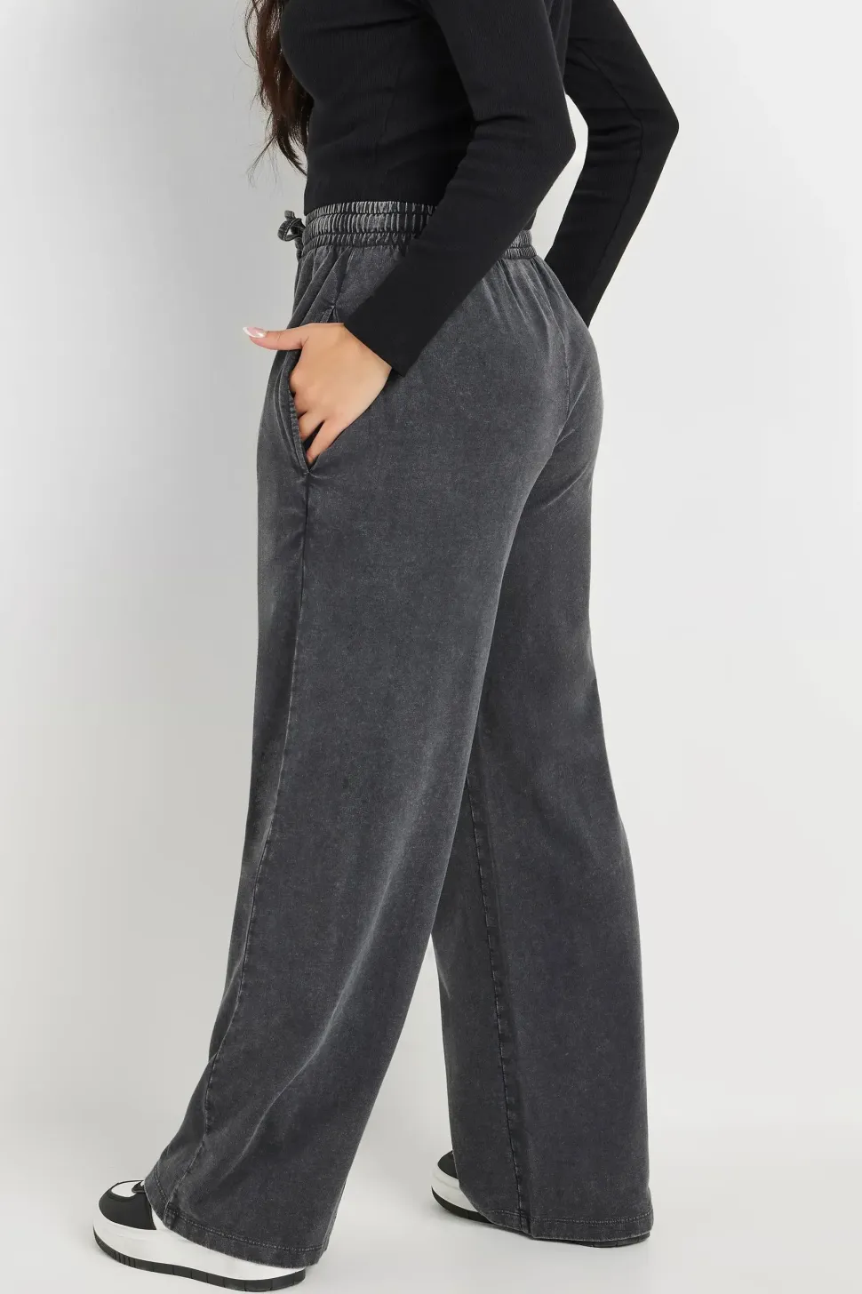 Petite Acid Wash Wide Leg Joggers