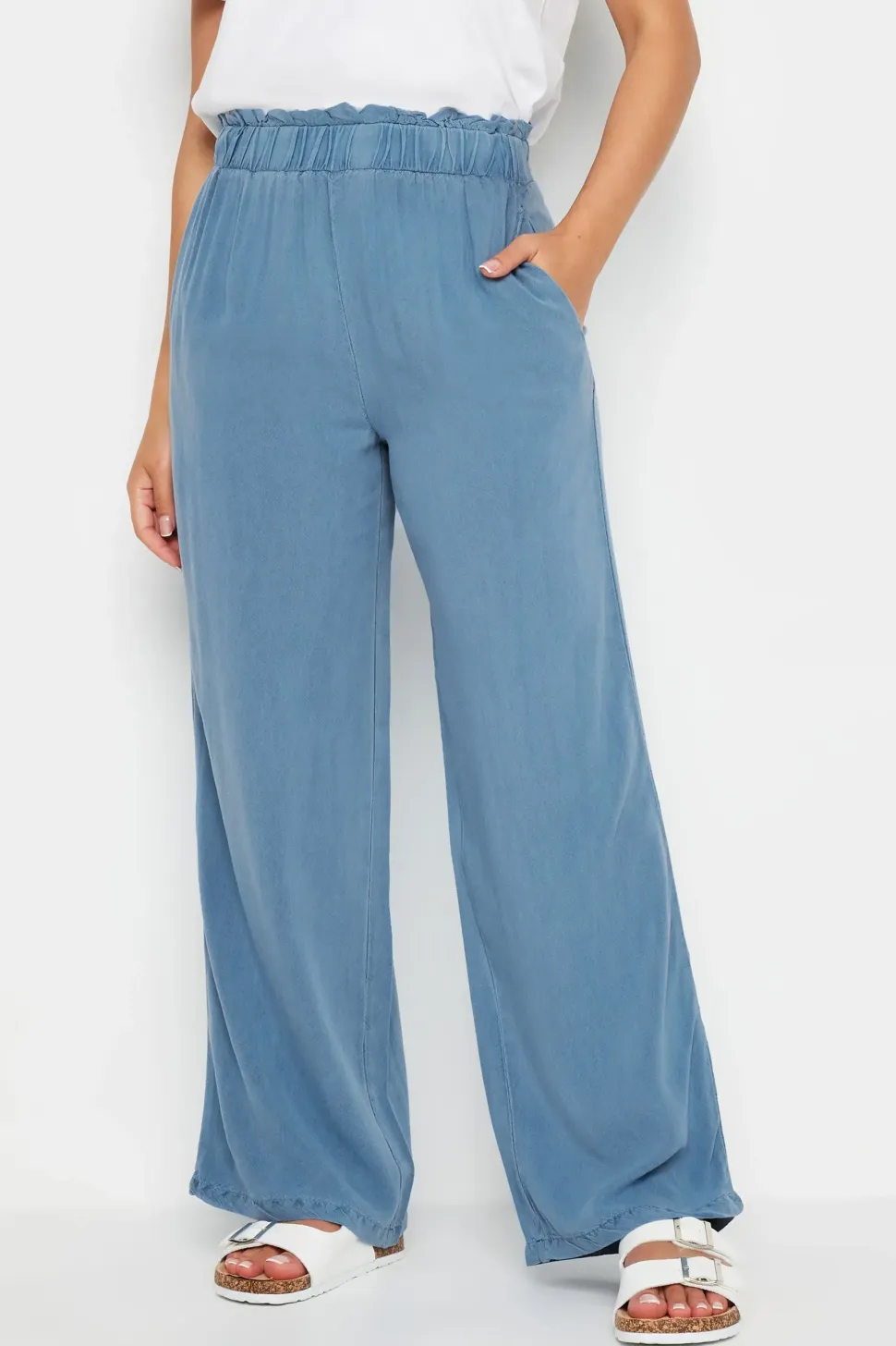 Petite Acid Wash Wide Leg Trousers