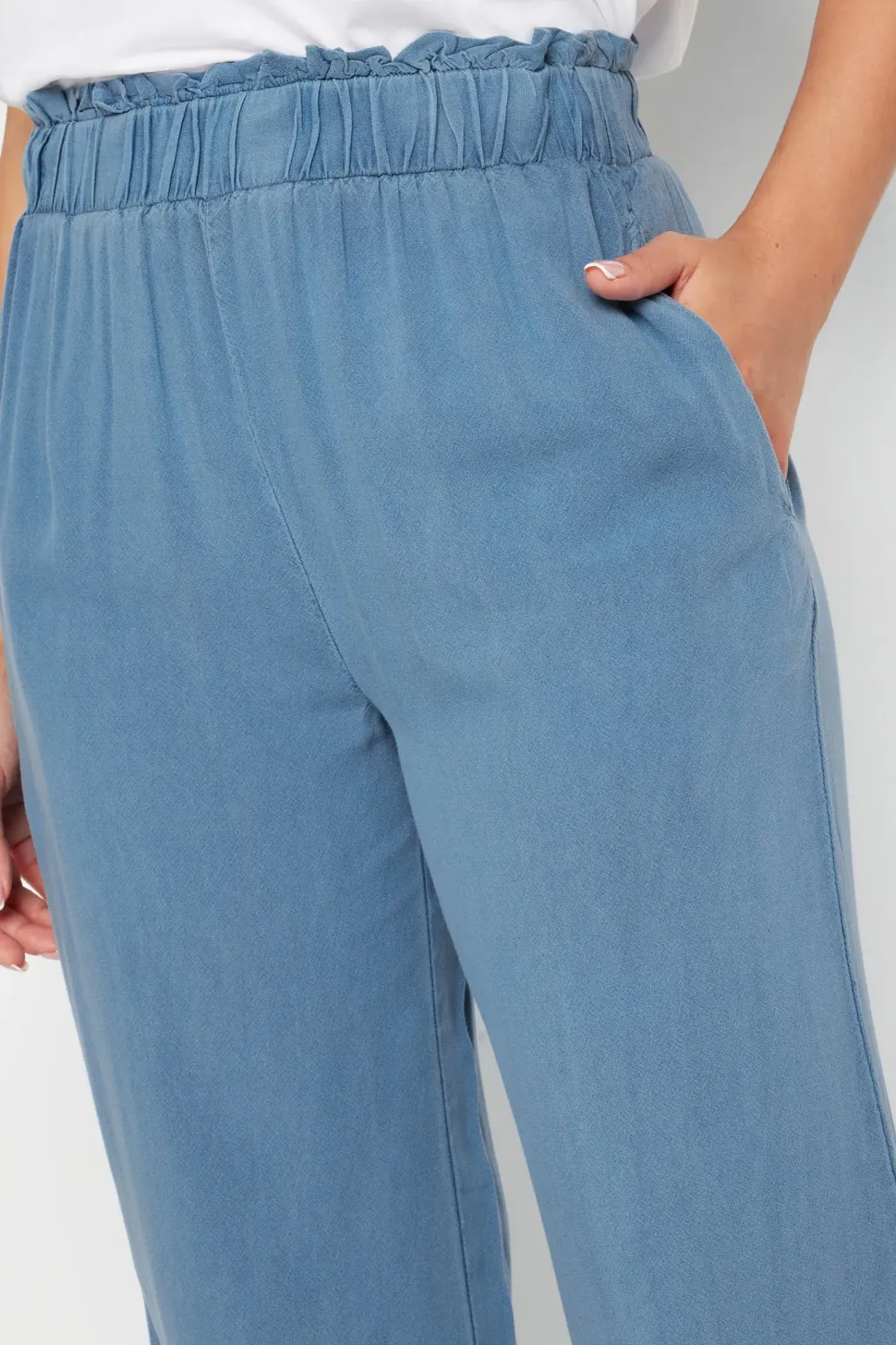 Petite Acid Wash Wide Leg Trousers