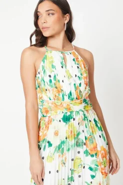 Petite All Over Pleated Georgette Halter Neck Maxi Dress