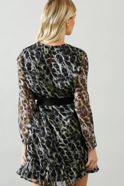 Petite Animal Contrast Belt Shift Dress