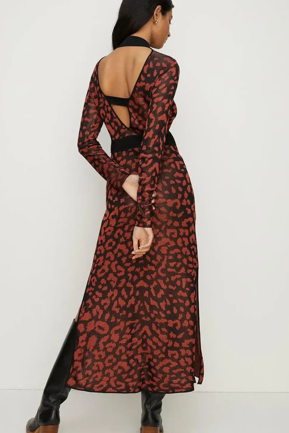 Petite Animal Jacquard Open Back Midaxi Dress