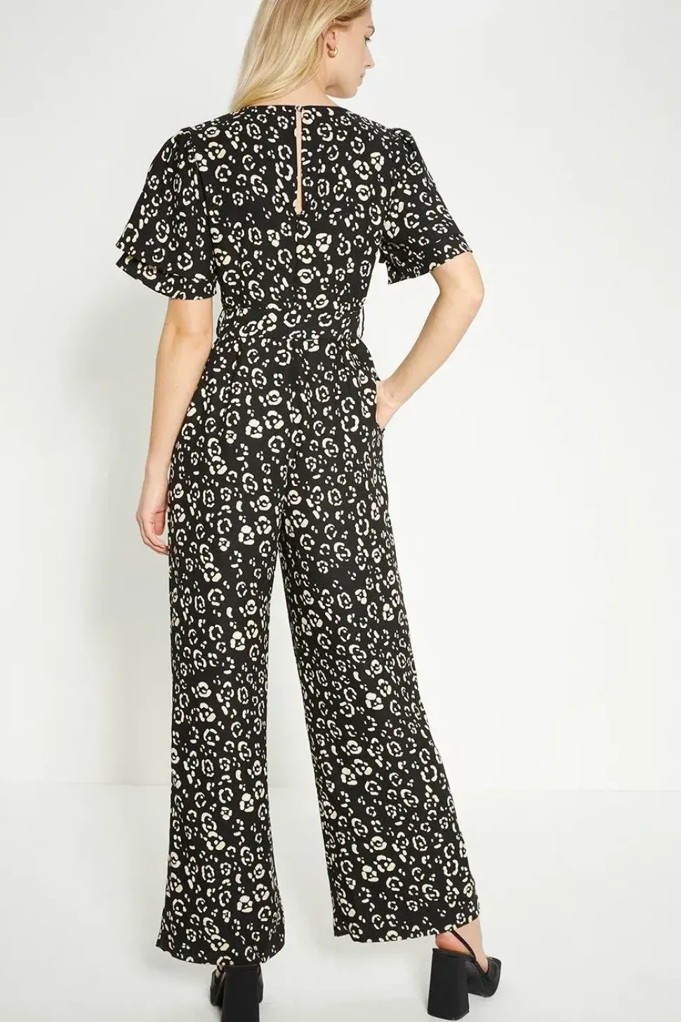 Petite Animal Printed Crepe Belted Jumpsuit