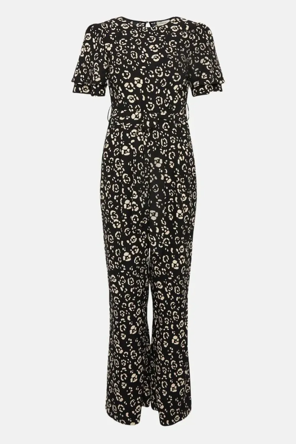 Petite Animal Printed Crepe Belted Jumpsuit