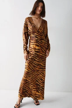 Petite Animal Print Premium Satin Batwing Dress