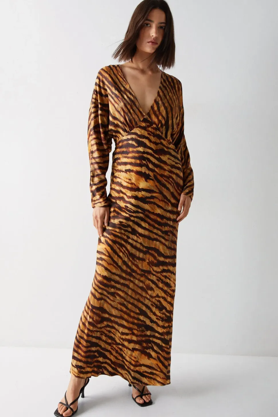 Petite Animal Print Premium Satin Batwing Dress
