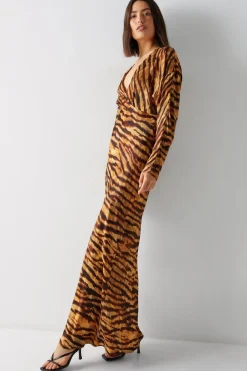 Petite Animal Print Premium Satin Batwing Dress