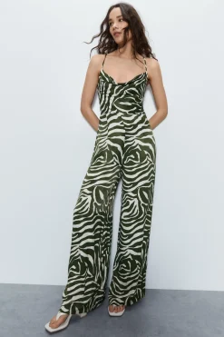 Petite Animal Print Satin Cowl Jumpsuit