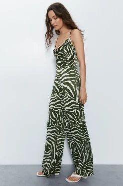 Petite Animal Print Satin Cowl Jumpsuit