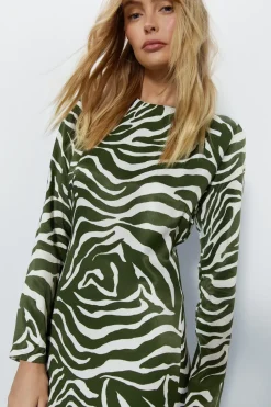Petite Animal Print Satin Split Column Dress