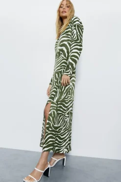 Petite Animal Print Satin Split Column Dress