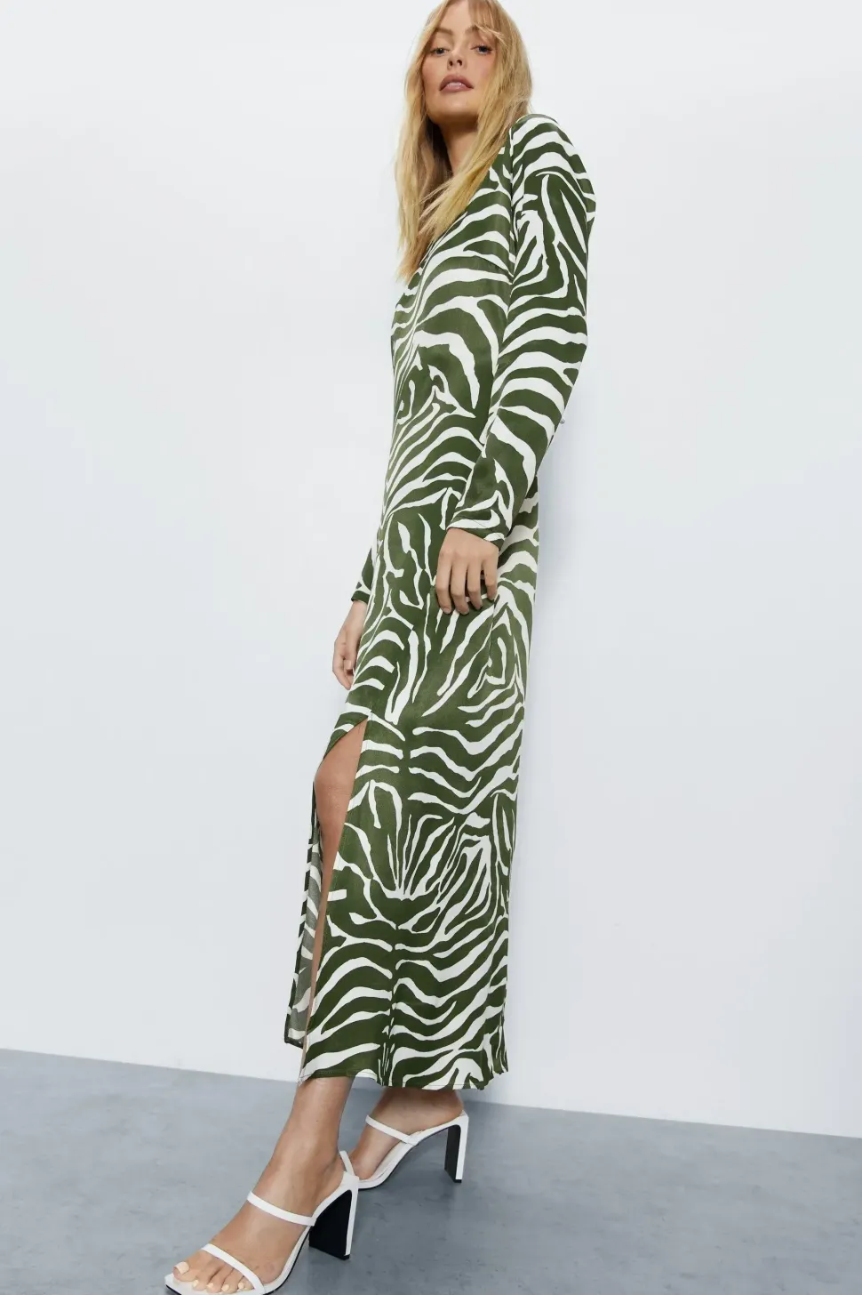 Petite Animal Print Satin Split Column Dress