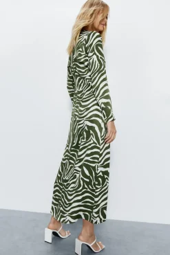 Petite Animal Print Satin Split Column Dress