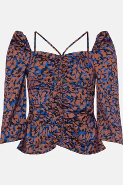 Petite Animal Ruched Front Cut Out Top
