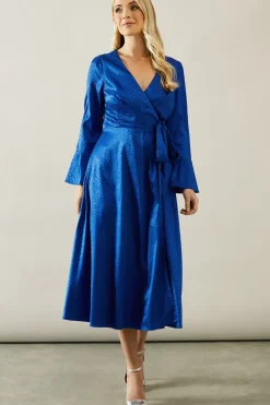 Petite Animal Satin Jacquard Wrap Midi Dress
