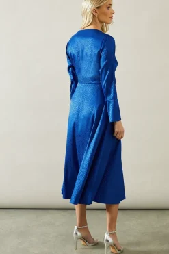 Petite Animal Satin Jacquard Wrap Midi Dress