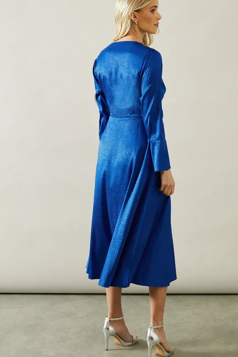 Petite Animal Satin Jacquard Wrap Midi Dress