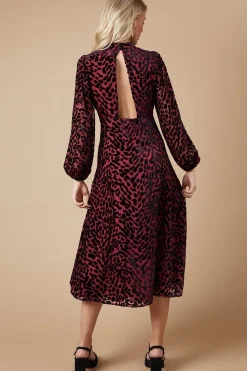 Petite Animal Velvet Cutout Back Midi Dress