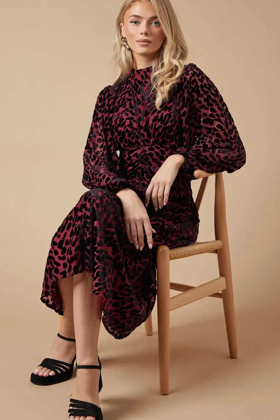 Petite Animal Velvet Cutout Back Midi Dress