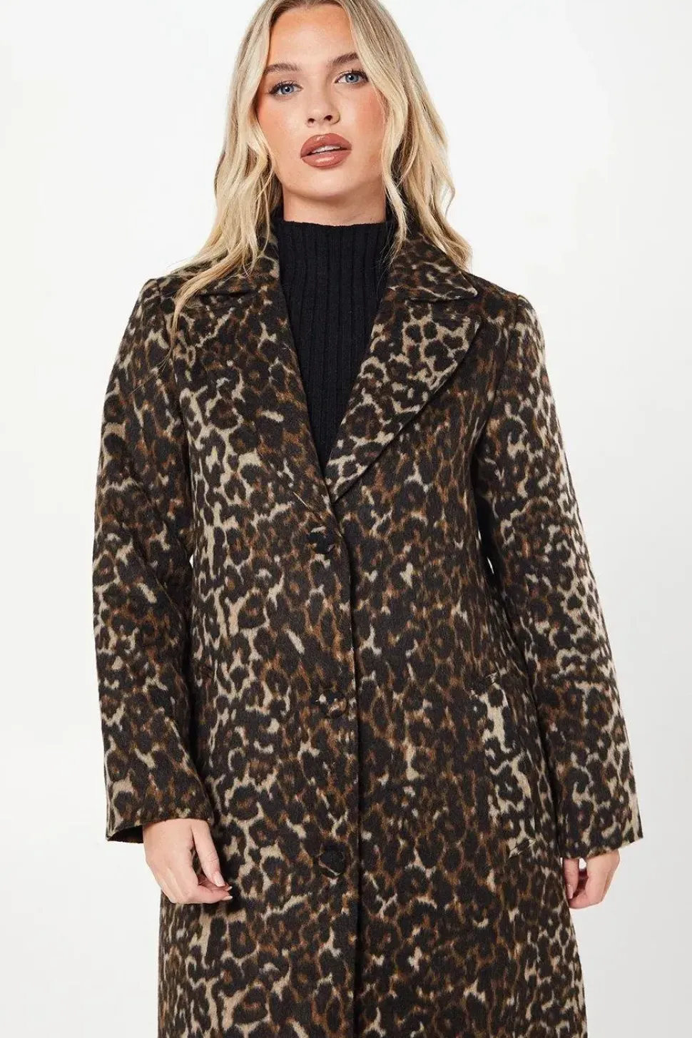 Petite Animal Wool Midi Coat