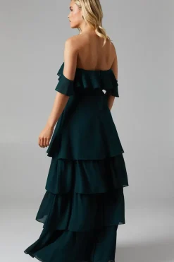 Petite Bardot Tiered Georgette With Tie Detail Bridesmaids Dress