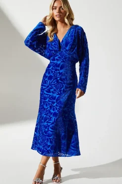 Petite Batwing Floral Devore Midi Wedding Guest Dress