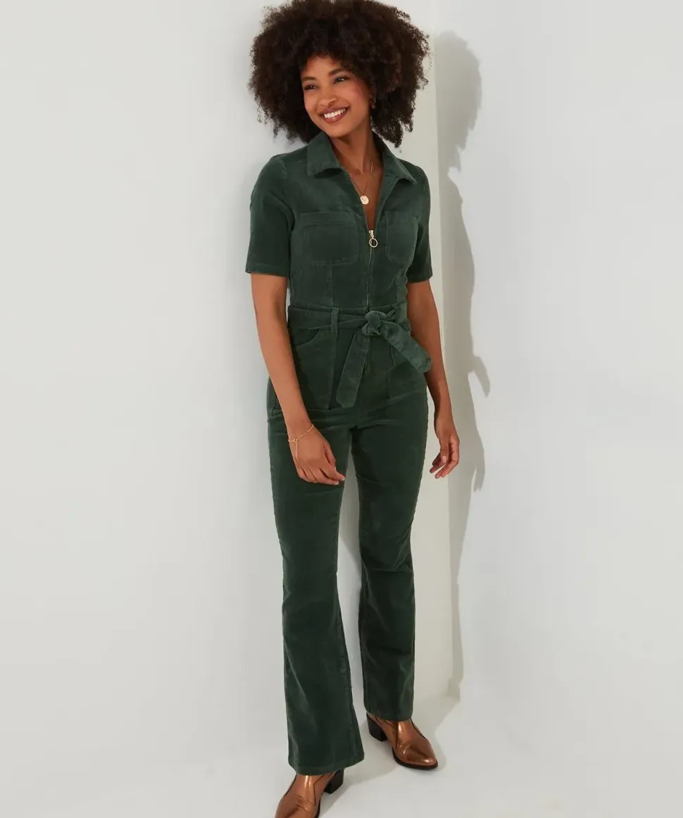 PETITE Belted Bootcut Cord Jumpsuit