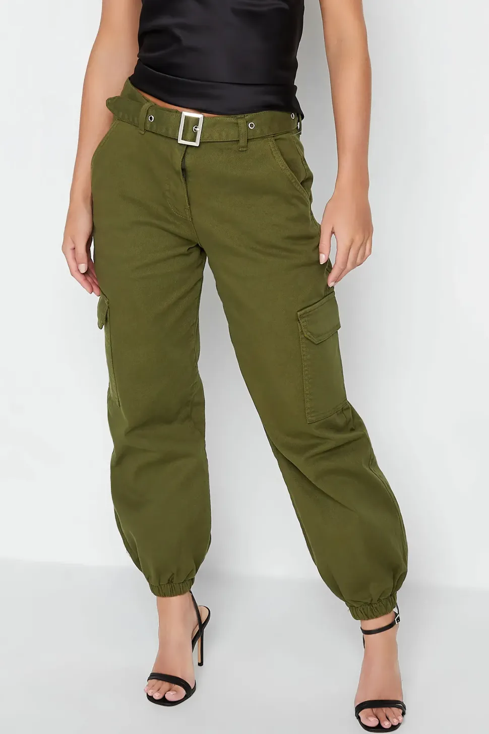 Petite Belted Cargo Jeans