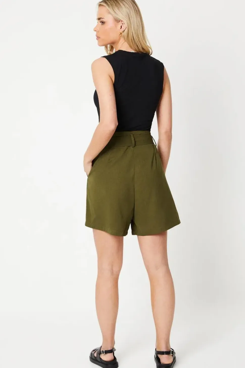 Petite Belted Paperbag Waist Shorts