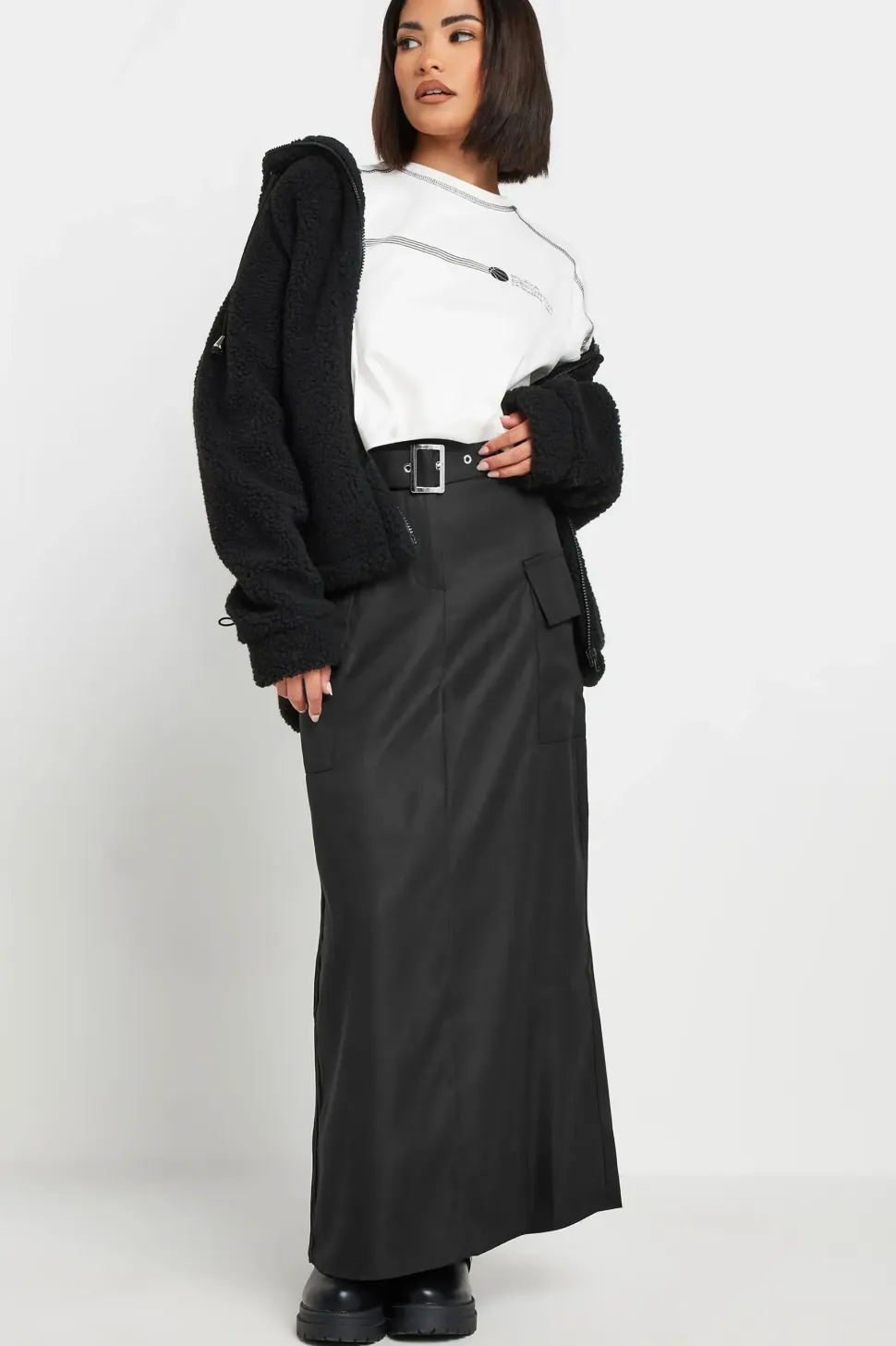 Petite Belted Utility Maxi Skirt