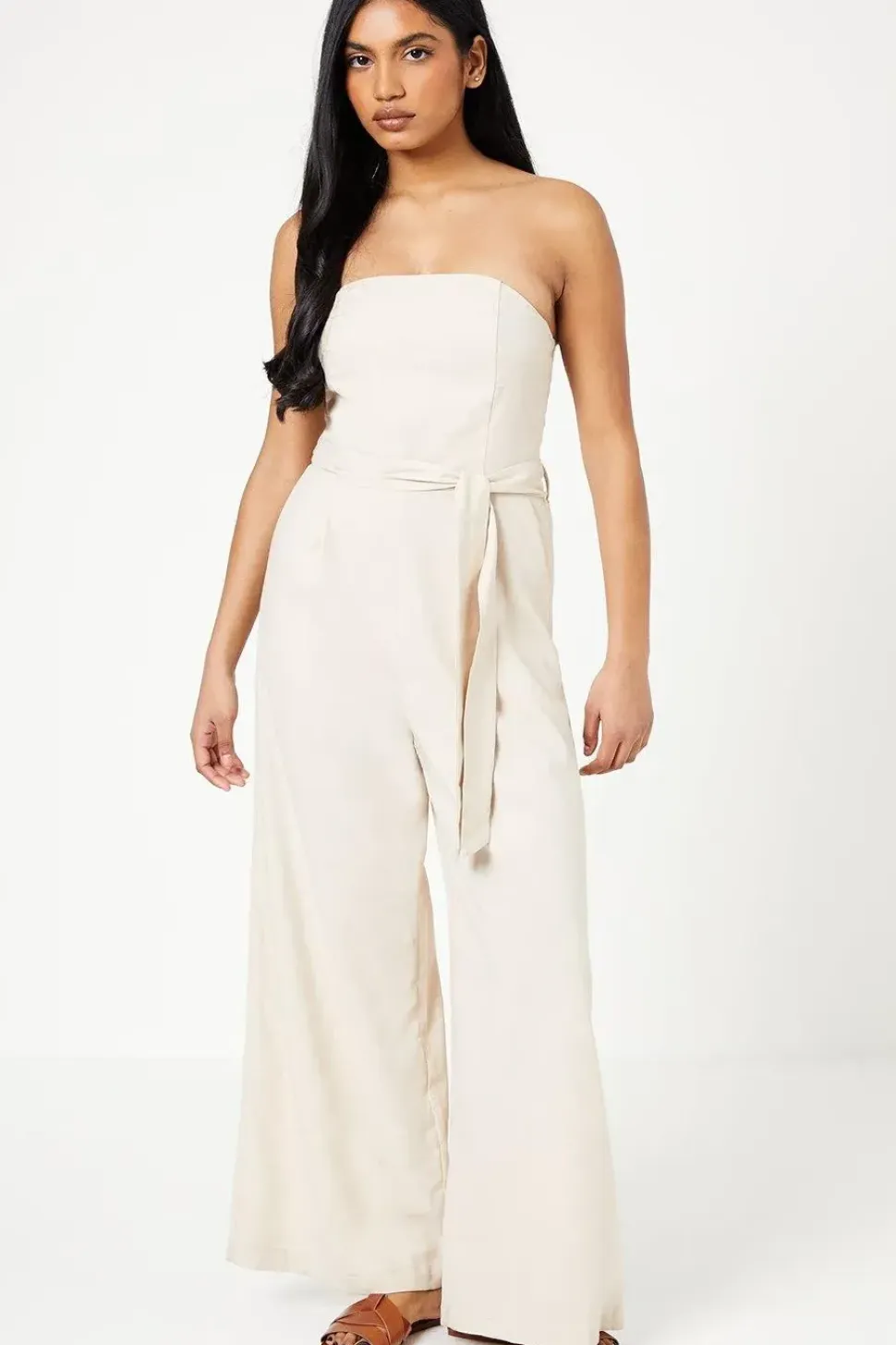 Petite Belted Wide Leg Jumpsuit
