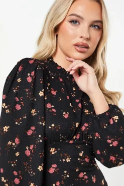Petite Berry Ditsy Frill Shoulder Midi Dress