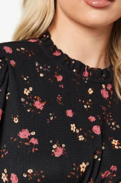 Petite Berry Ditsy Frill Shoulder Midi Dress