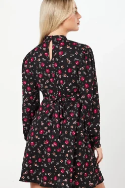 Petite Berry Ditsy Keyhole Mini Dress