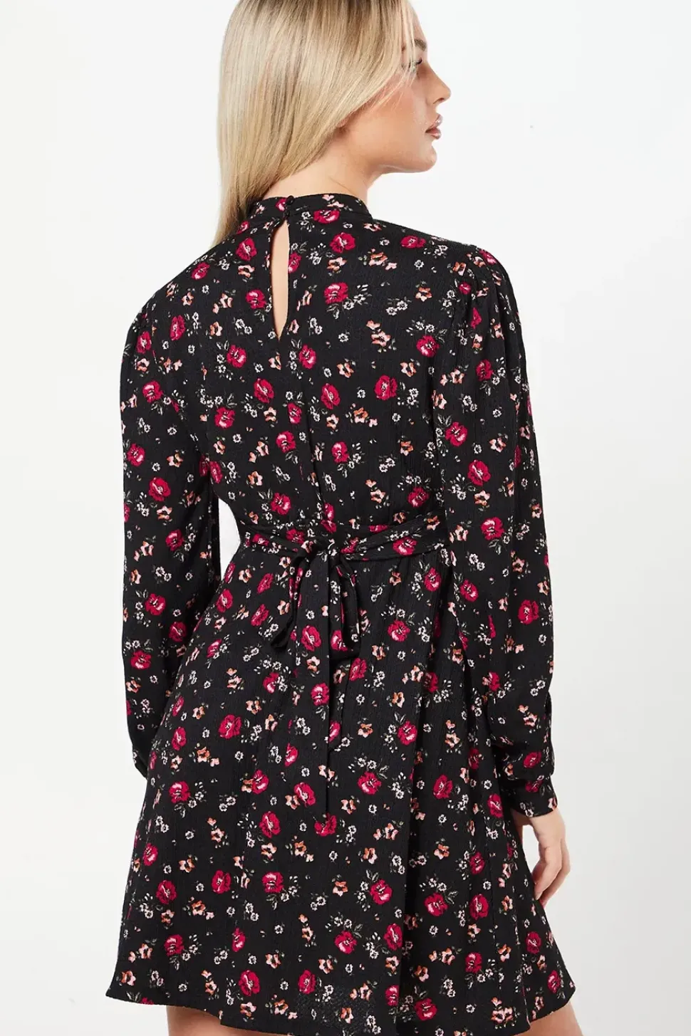 Petite Berry Ditsy Keyhole Mini Dress