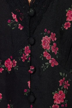 Petite Berry Ditsy Long Sleeve Lace Trim Button Front Tea Blouse