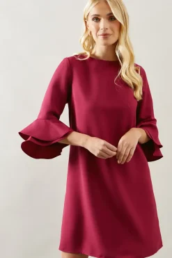 Petite Berry Flute Sleeve Shift Dress