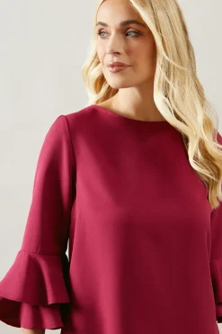 Petite Berry Flute Sleeve Shift Dress