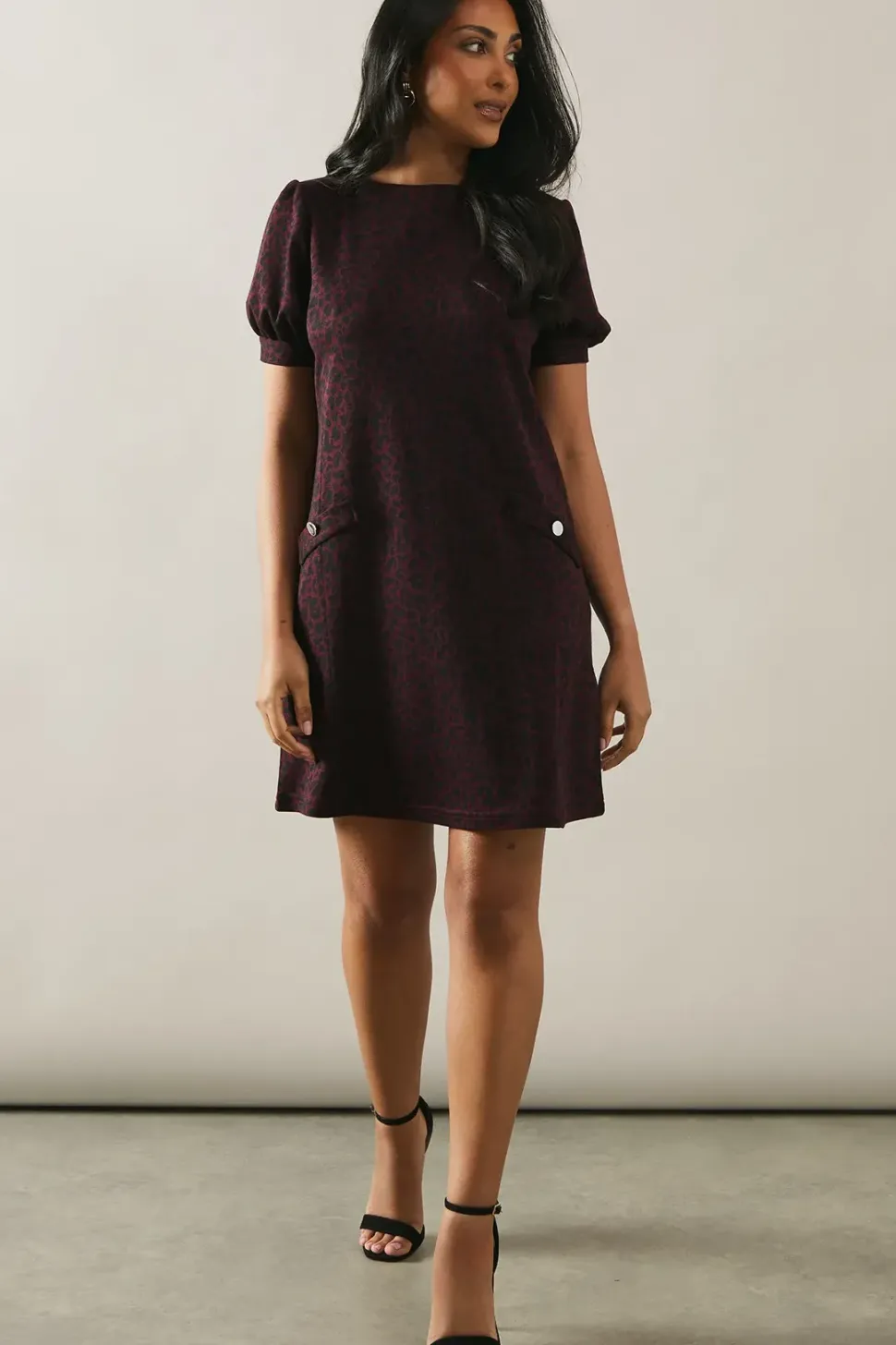 Petite Berry Short Sleeve Jacquard Ponte Shift Dress