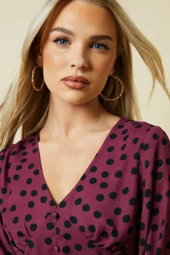 Petite Berry Spot Long Sleeve Button Front Tea Blouse